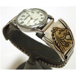 Navajo 12k Gold Fill Horse over Sterling Silver Men's Watch - Tommy Singer