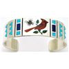 Image 1 : Zuni Multi-Stone Inlay Cardinal Sterling Silver Cuff Bracelet - Rudell & Nancy Laconsello