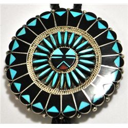 Zuni Multi-Stone Sterling Silver Bolo Tie - Ben & Shirley Tzuni