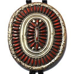 Zuni Coral Cluster Sterling Silver Bolo Tie - Gerald Etsate