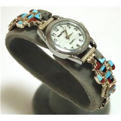 Zuni Multi-Stone Inlay Kachina Sterling Silver Women's Watch - Serena Johnson