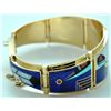 Image 4 : Navajo Multi-Stone Inlay Bear 14k Gold Link/Cuff Bracelet - Julian Arviso