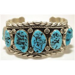 Old Pawn Navajo Sleeping Beauty Turquoise Sterling Silver Cuff Bracelet - RS