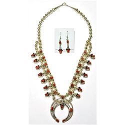Navajo Coral Large Necklace & Earrings Set - Phil & Lenore Garcia