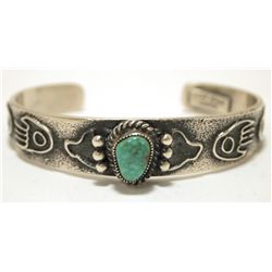 Old Pawn Navajo Spider Web Turquoise Sterling Silver Cuff Bracelet - Kirk Smith