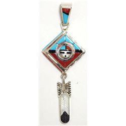 Zuni Multi-Stone Inlay Sun Face Spinner Sterling Silver Pendant - Don Dewa