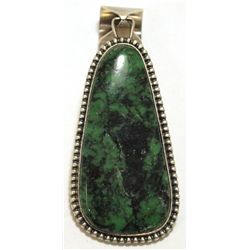 Old Pawn Navajo Green / Black Turquoise Matrix Sterling Silver Pendant - Kirk Smith