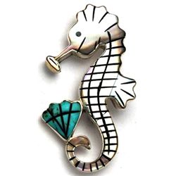 Zuni Seahorse Pendant & Pin - Valerie Comosona