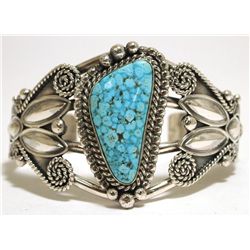 Navajo Spider Web Kingman Turquoise Sterling Silver Cuff Bracelet - Mary Ann Spencer