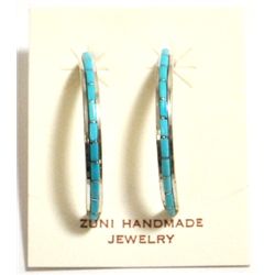 Zuni Turquoise Sterling Silver Half-Ring Post Earrings