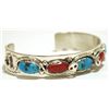 Image 2 : Zuni Coral & Turquoise Sterling Silver Snake Cuff Bracelet - Effie Calavaza