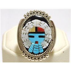 Zuni Multi-Stone Inlay Sun Face Sterling Silver Women's Ring - Beverly Etsate