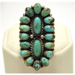 Old Pawn Navajo Turquoise Sterling Silver Women's Ring - Kirk Smith