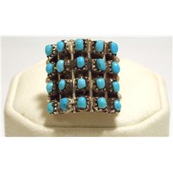 Navajo Turquoise Dots Sterling Silver Men's Ring - Irene J