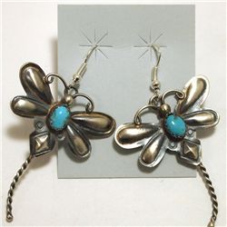 Navajo Turquoise Sterling Silver Dragonfly French Hook Earrings - Tim Yazzie