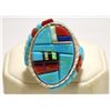 Image 1 : Navajo Multi-Stone Sun Face Sterling Silver Men's Ring - Wilbert Manning