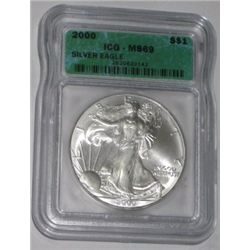 2000 SILVER EAGLE 1oz *CERTIFIED BY ICG MS-69*!! SILVER EAGLE CAME OUT OF SAFE BOX!!