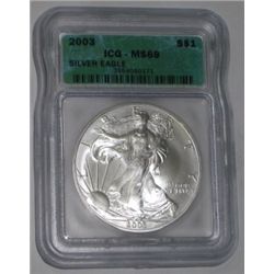 2003 SILVER EAGLE 1oz *CERTIFIED BY ICG MS-69*!! SILVER EAGLE CAME OUT OF SAFE BOX!!