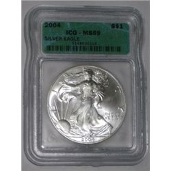 2004 SILVER EAGLE 1oz *CERTIFIED BY ICG MS-69*!! SILVER EAGLE CAME OUT OF SAFE BOX!!