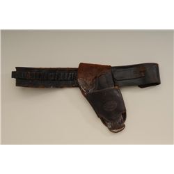 Single loop leather holster and money  cartridge belt rig with classic Western look,  holster promin