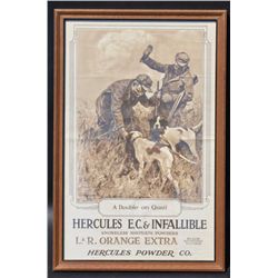 Pair of matching framed advertisers for  Hercules E. C. & Infallible Smokeless Shotgun  Powders, eac