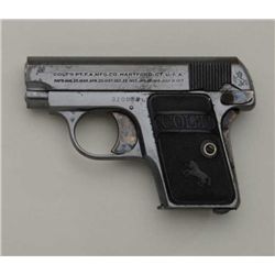 Colt Model 1908 .25 caliber semi-automatic  pistol blue and case hardened finish, hard  rubber grips