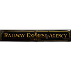 Original enamel on tin Railway Express Agency  sign circa about the turn of-the-century.  The sign m