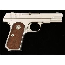 Colt Model 1908 semi-auto pistol, .380 cal.,  3-3/4” barrel, nickel finish, checkered wood  medallio