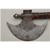 Image 8 : Mid-Eastern battle axe with fancy etched,  chased and engraved blade showing writing and  figures of