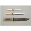 Image 1 : Lot of three antique knives. The first is a  semi clip point Bowie knife with stag grip  marked but 