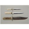 Image 2 : Lot of three antique knives. The first is a  semi clip point Bowie knife with stag grip  marked but 
