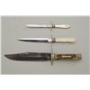 Image 4 : Lot of three antique knives. The first is a  semi clip point Bowie knife with stag grip  marked but 