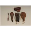 Image 2 : Miscellaneous collectors lot consisting of  four old leather shot flask’s in various  conditions fro