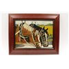 Image 1 : Framed original oil painting entitled “End of  the Day” showing 2 horses drinking from a  water trou