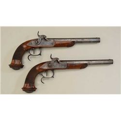 Pair of percussion Dueling/Target pistols by  Bovy of Belgium in fine to excellent  condition, cased