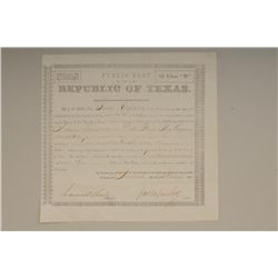 Original historic Republic of Texas document  issued for pay due in the amount of $127 to a  member 