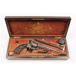 Exhibition quality deep relief scroll  engraved and chiseled single action pin fire  pistol by Lefau