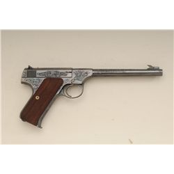 Colt pre-war Woodsman .22 caliber  semi-automatic pistol factory engraved, blue  finish, 6 ½” barrel