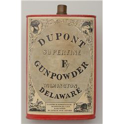 Dupont Superfine Fg Gunpowder can, approx. 6”  in height with complete label, majority of  original 