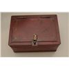 Image 1 : Small strongbox or personal vault circa late  19th to early 20th century showing old red  paint and 