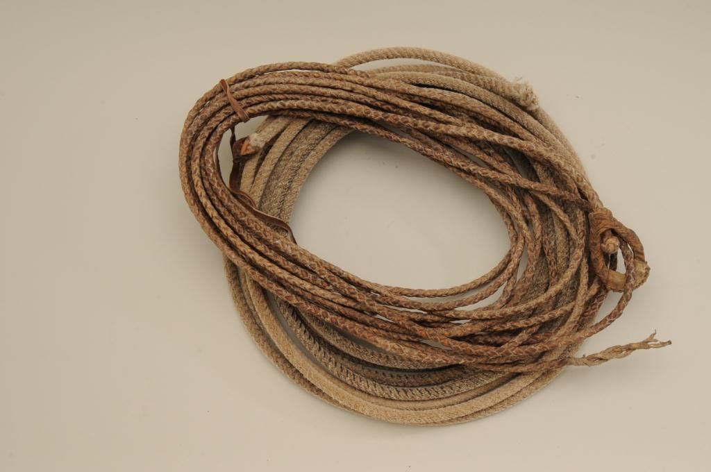 Braided Riata Rope Lot of two old Western era ropes. Number one is a braided leather Riata ...