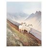Image 1 : Color print entitled “Old Timers” showing two  white curled horn rams in a mountain  setting, approx