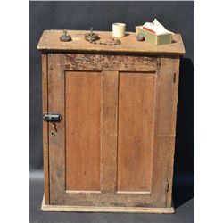Old oak Express Co. stationary cabinet  approx. 30” in height, 24” wide and 11” deep  with variety o