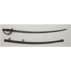 Model 1860 Cavalry sword with metal scabbard;  one side of hilt marked “M”, the other side  marked “
