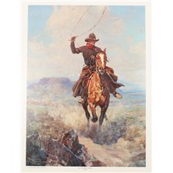 Color print by Famed Western artist Frank  Tenney Johnson (1874-1939) entitled “On the  Open Range” 