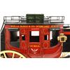 Image 2 : Handmade and carved from wood miniature  stagecoach with painted decoration displaying  “Wells Fargo