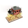 Image 4 : Handmade and carved from wood miniature  stagecoach with painted decoration displaying  “Wells Fargo