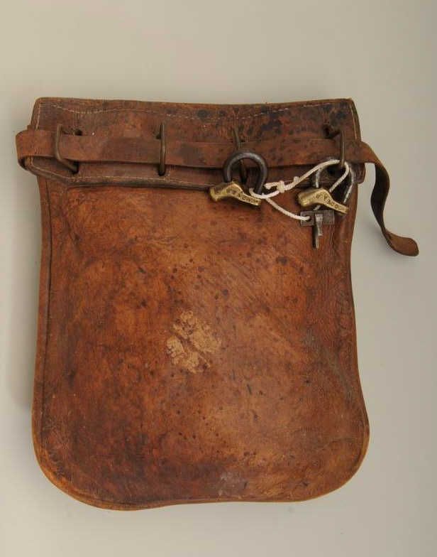 Leather moneybag or messenger bag with two original Wells Fargo marked