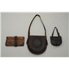 Image 2 : Lot of three antique leather items. Item  number one is a small pommel bag circa 19th  century of th