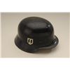 Image 2 : World War II Nazi helmet later painted black  with applied later decals. The back of the  helmet is 